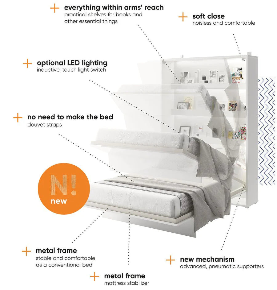 BC 3 Vertical Murphy Bed Concept 140cm - Murphy Bed - Tuck In Tight